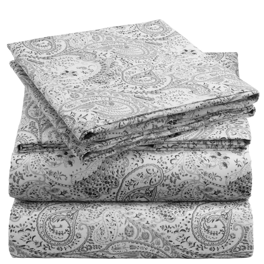 Mellanni Sheet Set Iconic Luxury Brushed Microfiber, Deep Pocket Sheet, 4 Piece King Paisley Gray