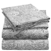 Mellanni Sheet Set Iconic Luxury Brushed Microfiber, Deep Pocket Sheet, 4 Piece King Paisley Gray