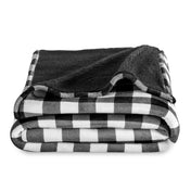 Bare Home Plush Sherpa Bed Blanket - Fluffy & Soft - Reversible - Lightweight - Twin/Twin XL, Buffalo Plaid - White/Black