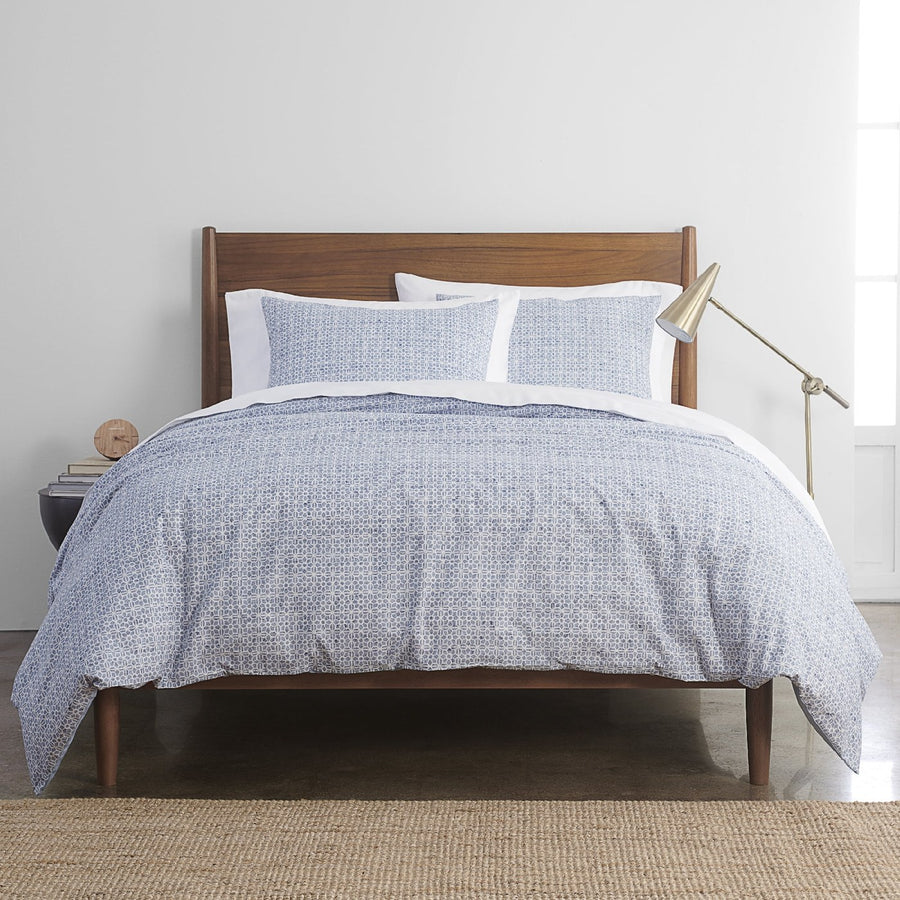 100% Cotton King Percale Duvet Set (3 Piece) Blue Distress Tile Print by Simply Put
