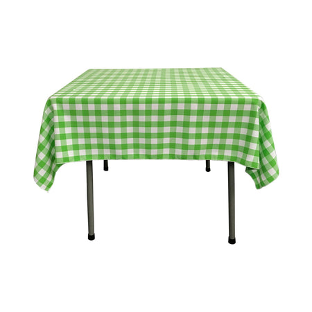 LA Linen Polyester Gingham Checkered 58 by 58-Inch Square Tablecloth, Lime and White