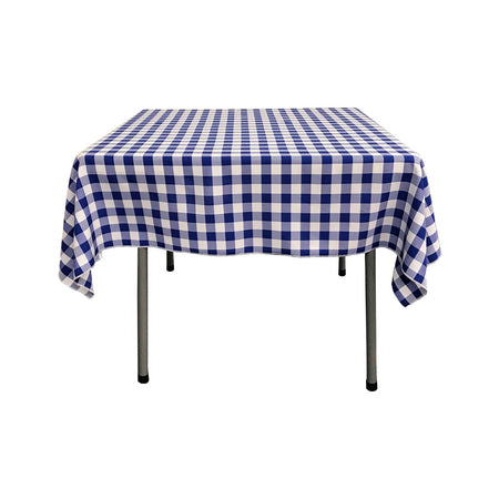 LA Linen Polyester Gingham Checkered 58 by 58-Inch Square Tablecloth, Royal Blue and White