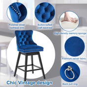 AUSTUFF Swivel Bar Stools Set of 2 Velvet Barstools for Kitchen Island (30", Blue)