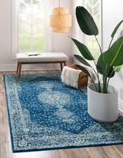 Unique Loom Midnight Bromley Rug Navy Blue/Ivory 9' x 12' Rectangle Medallion Shabby-Chic Perfect For Living Room Bed Room Dining Room Office