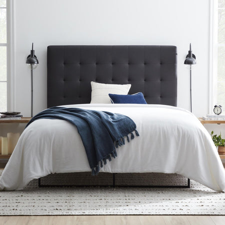 Rest Haven Upholstered Square Tufted Headboard, Full, Charcoal