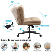 JONPONY Office Chair Armless Criss Cross Legged Chair with Wheels, Comfy Home Office Desk Chairs, Adjustable Swivel Padded Fabric Vanity Task