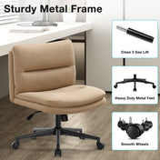 JONPONY Office Chair Armless Criss Cross Legged Chair with Wheels, Comfy Home Office Desk Chairs, Adjustable Swivel Padded Fabric Vanity Task