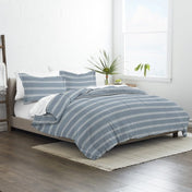 Noble Linens 2-Piece Light Blue Soft Stripe Reversible Print Comforter Set, Twin/TwinXL