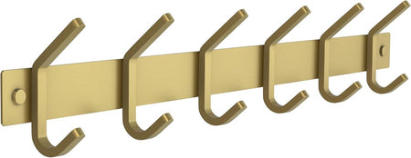 Brushed Gold Coat Rack Wall Mount with 6 Double Hooks for Hanging – 17 Inch Heavy Duty SUS304 Stainless Steel Rustic Coat Hooks – Hat, Clothes
