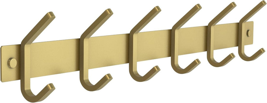 Brushed Gold Coat Rack Wall Mount with 6 Double Hooks for Hanging – 17 Inch Heavy Duty SUS304 Stainless Steel Rustic Coat Hooks – Hat, Clothes