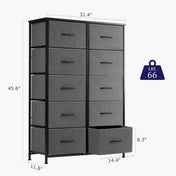 EDX 10 Drawer Dresser, Wide Chest Of Drawers Nightstand Storage Tower Storage Dresser Fabric Dresser With Wood Top for Living Room, Bedroom, Hallway