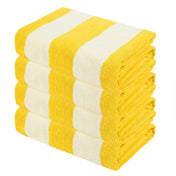 Exclusivo Mezcla 4 Pack Microfiber Cabana Striped Large Beach/Pool/Bath Towel for Adults (Yellow, 30" x 60") - Soft, Quick Dry, Lightweight and