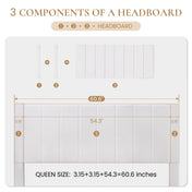 SHA CERLIN White Queen Size Platform Bed Frame with Velvet Channel Headboard, Adult