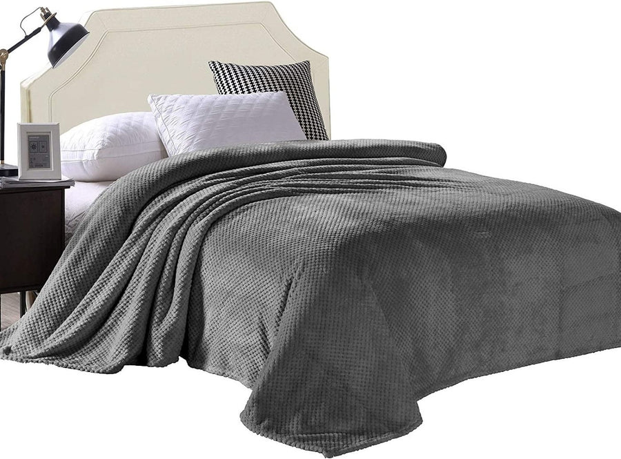 Exclusivo Mezcla Waffle Textured Soft Fleece Blanket, King Size Bed Blanket, Cozy Warm and Lightweight (Dark Grey, 90x104 inches)