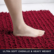 Walensee Non-Slip Bathroom Rugs Chenille Soft Striped Plush Bath Mat, 20" x32", Red