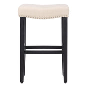 WestinTrends Black Bar Stools Set of 2, 29 Inch Tall Farmhouse Kitchen Wooden Saddle Stool Chair, Linen Upholstered Cushion with Solid Wood Leg