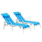 Hommow Outdoor Chaise Lounge Chair, Set of 2 Adjustable Patio Chaise Lounges for Beach Yard Pool,Blue