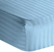Amay 800TC Organic Cotton Alaska King Size Fitted Sheet ( 108X108 ) Fits Mattress Upto 12 -15 inches Light Blue Stripe