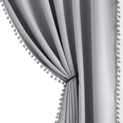 Exultantex Grey Blackout Curtains for Living Room,Pom Pom Thermal Window Curtains,50"W x 95"L, 2 Panels, Rod Pocket