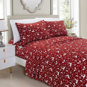 Holiday Pattern 1500 Series Sheet set (6-Piece) Bedding Set, Queen, Burgundy Reindeer