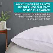 Feather & Stitch 2 Piece Pillowcase Set Standard Size White 100% Cotton Damask Stripe Pillow Cases 500 Thread Count 20x30 Inches Ultra Soft