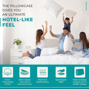 Feather & Stitch 2 Piece Pillowcase Set Standard Size White 100% Cotton Damask Stripe Pillow Cases 500 Thread Count 20x30 Inches Ultra Soft