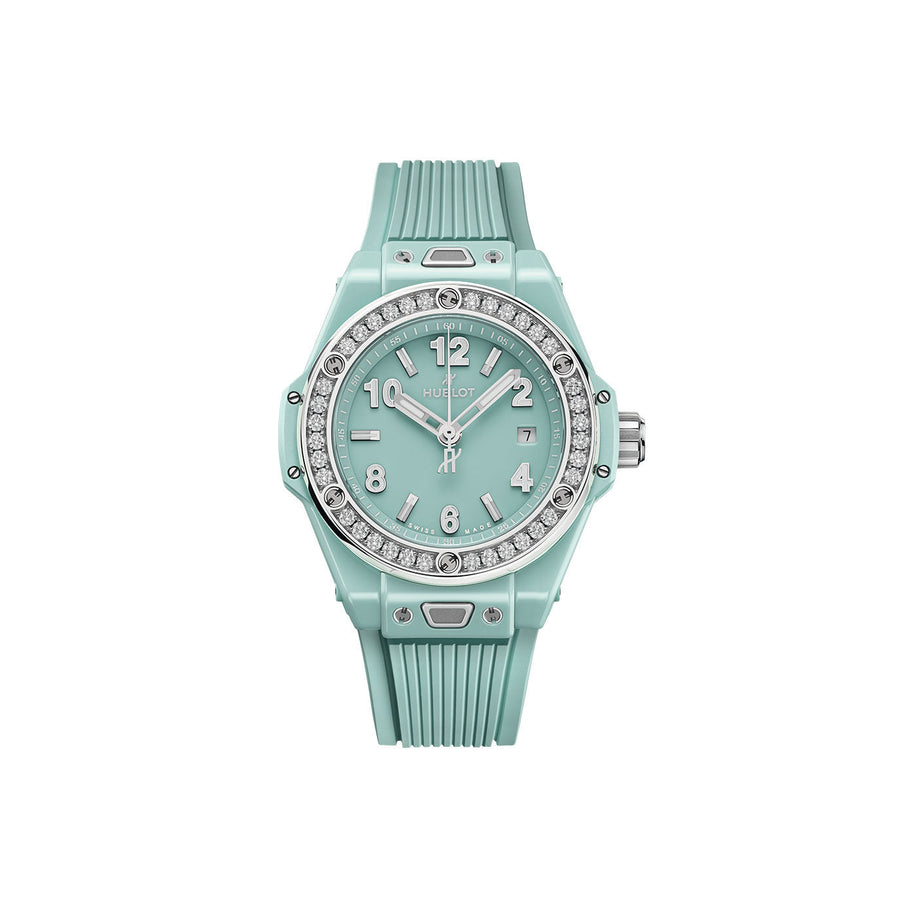 Unworn Big Bang One Click Mint Green Ceramic Diamonds 33, 485.GS.5271.RX.1204, with box