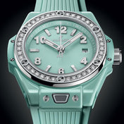 Unworn Big Bang One Click Mint Green Ceramic Diamonds 33, 485.GS.5271.RX.1204, with box