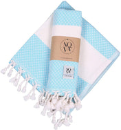 Luxury Linen Turkish Hand Towels for Bathroom Set of 2, Diamond Weave Soft Cotton, 16 x 40 Inches Decorative Peshtemal-Pack of 2, Turquoise