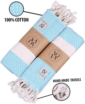 Luxury Linen Turkish Hand Towels for Bathroom Set of 2, Diamond Weave Soft Cotton, 16 x 40 Inches Decorative Peshtemal-Pack of 2, Turquoise