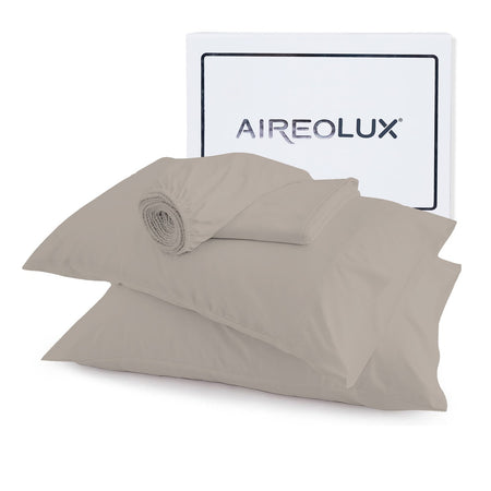TENCEL™ Lyocell Queen Sheet Set, 500 Thread Count Temperature-Regulating, Ultra Soft &amp; Silky 4-Piece Set Taupe by Aireolux