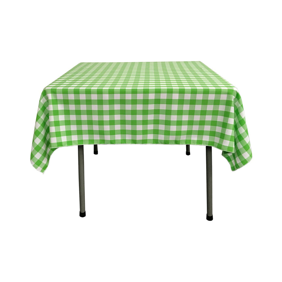LA Linen Polyester Gingham Checkered 58 by 58-Inch Square Tablecloth, Lime and White