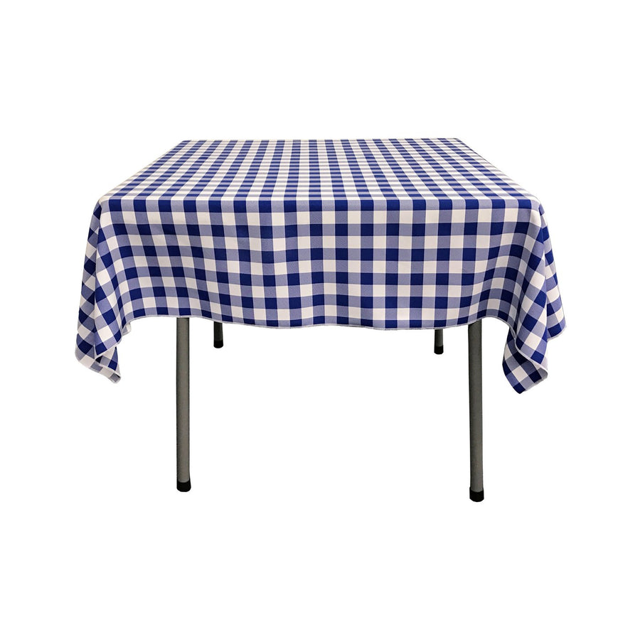 LA Linen Polyester Gingham Checkered 58 by 58-Inch Square Tablecloth, Royal Blue and White
