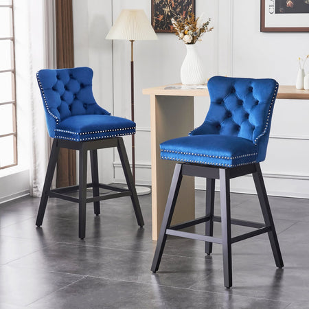 AUSTUFF Swivel Bar Stools Set of 2 Velvet Barstools for Kitchen Island (30", Blue)