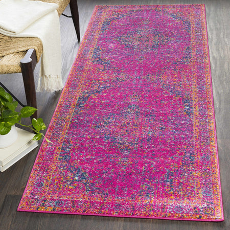 Hauteloom Milliken Hallway, Kitchen Runner Rug - Updated Traditional - Orange, Purple, Gray - 2'7" x 7'3"