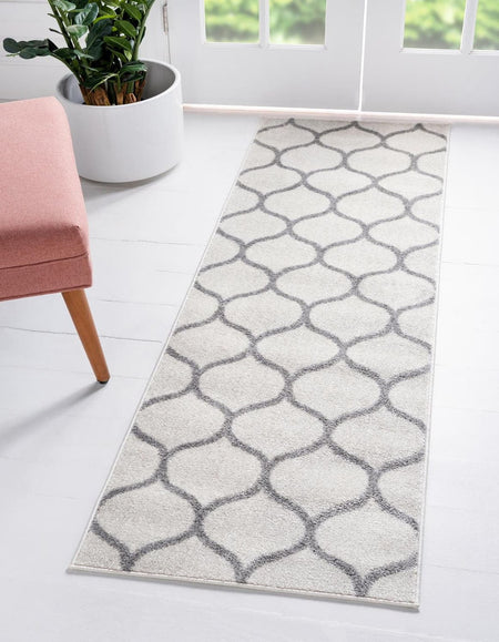 Unique Loom Rounded Trellis Frieze Rug Ivory/Gray 2' x 10' Runner Trellis Traditional Perfect For Bathroom Hallway Mud Room Laundry Room