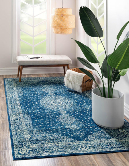 Unique Loom Midnight Bromley Rug Navy Blue/Ivory 9' x 12' Rectangle Medallion Shabby-Chic Perfect For Living Room Bed Room Dining Room Office