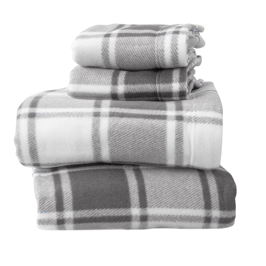 Great Bay Home Extra Plush Plaid Fleece Warm &amp; Cozy Sheet Set (Full, Plaid Grey)