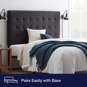 Rest Haven Upholstered Square Tufted Headboard, Full, Charcoal