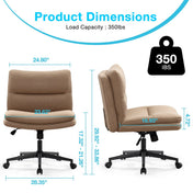 JONPONY Office Chair Armless Criss Cross Legged Chair with Wheels, Comfy Home Office Desk Chairs, Adjustable Swivel Padded Fabric Vanity Task