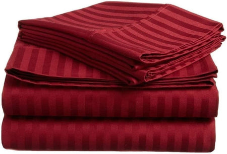 Amay Egyptian Cotton 600-Thread Count 4-PCs Sheet Set Fits Easily Fit upto 15" Inch Deep Pockets Stripe( RV Short Queen, Burgundy )