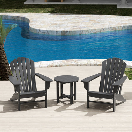 WestinTrends Dylan Adirondack Chairs Set of 2 with Side Table, All Weather Poly Lumber Outdoor Seating Patio Conversation Bistro Set, Seashell Curved