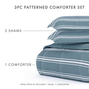 Noble Linens 2-Piece Light Blue Soft Stripe Reversible Print Comforter Set, Twin/TwinXL