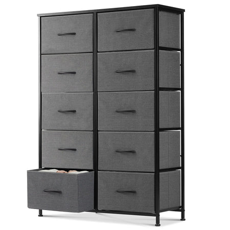 EDX 10 Drawer Dresser, Wide Chest Of Drawers Nightstand Storage Tower Storage Dresser Fabric Dresser With Wood Top for Living Room, Bedroom, Hallway