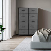 EDX 10 Drawer Dresser, Wide Chest Of Drawers Nightstand Storage Tower Storage Dresser Fabric Dresser With Wood Top for Living Room, Bedroom, Hallway
