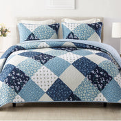 Exclusivo Mezcla 3 Pieces Boho Bohemian Quilt Set Queen Size, Lightweight Patchwork Quilted Bedspread/Coverlet/Bed cover/Bedding Set, Navy