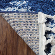 Modern Diamond Plush Polypropylene Indoor Shag Area Rug with Fringe - 8' x 10’, Cream-Blue