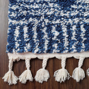 Modern Diamond Plush Polypropylene Indoor Shag Area Rug with Fringe - 8' x 10’, Cream-Blue
