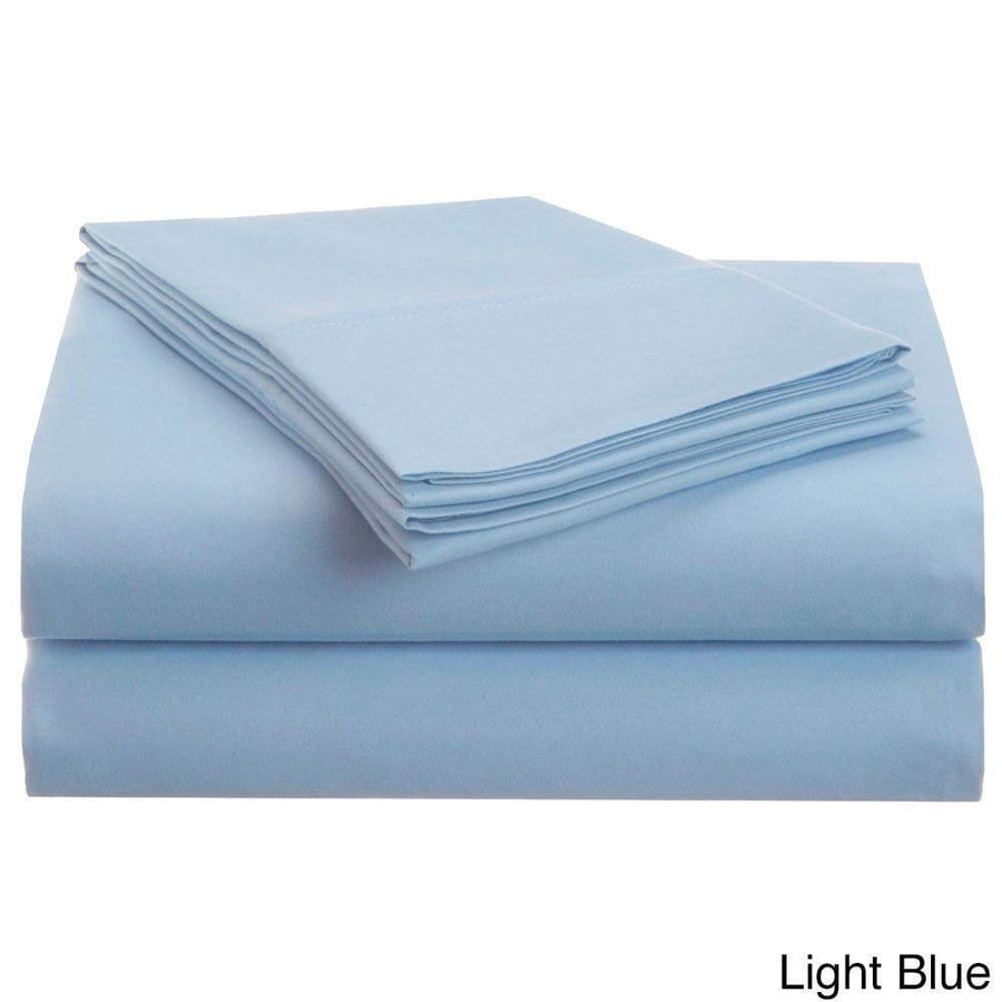 Amay 100% Cotton 600-Thread Count 4-PCs Sheet Set Easily Fit upto 21 Inch Deep Pockets Solid King, Light Blue