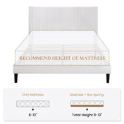 SHA CERLIN White Queen Size Platform Bed Frame with Velvet Channel Headboard, Adult